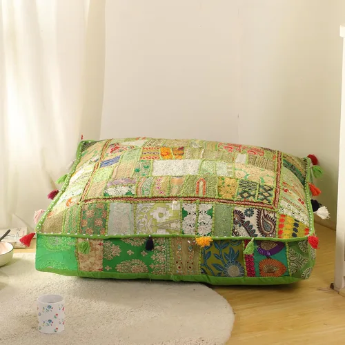 Miniatura 11 de THE ART BOX Almohadas de Suelo y Fundas de Cojín de Algodón Patchwork Vintage Boho Bordadas, Puf para Perro, Puf de Asiento, Almohada de Meditación