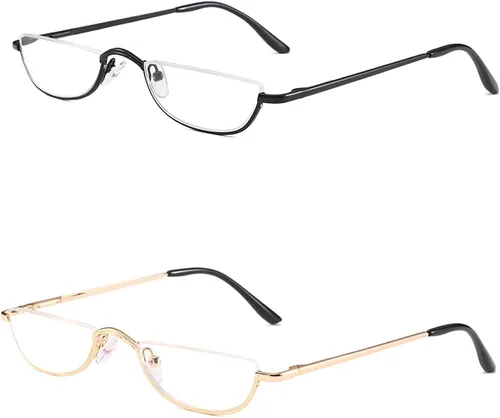 Miniatura 6 de REAVEE 4 unidades de gafas de lectura de aleación de diseño retro de media luna para mujeres y hombres, con marco medio, bisagra de resorte, Negro