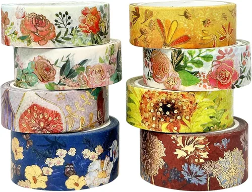 Miniatura 7 de allydrew Nature - Juego de cinta washi metálica para álbumes de recortes, papelería, diario, fabricación de tarjetas, (8 rollos), azul fresco floral