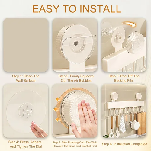 Miniatura 5 de Ganchos de pared de cocina con 8 ganchos – Soporte organizador de utensilios de cocina montado en la pared para colgar ollas, sartenes, toallas