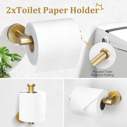 Miniatura 4 de TURS Juego de 8 piezas de accesorios de baño cepillados en oro, juego de barras de toalla de baño de 24 pulgadas y 20 pulgadas de acero inoxidable
