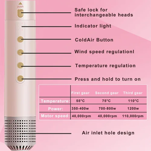 Miniatura 6 de Cepillos de cabello de aire caliente 6 en 1 y cepillo de soplado - Cepillo secador de pelo de 110,000 RPM - Cepillo secador de cabello - Secado
