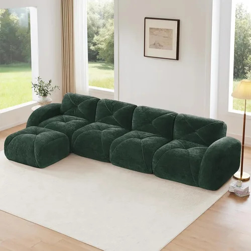 Miniatura 12 de Sofás modulares modulares de 110.6 pulgadas para sala de estar, sofá moderno de terciopelo sin hueso, no requiere montaje, cómodo sofá sin hueso