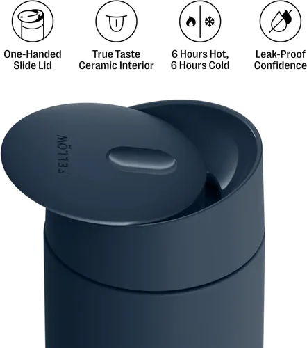 Miniatura 2 de Fellow Taza de viaje Carter Slide de 16 onzas, tapa deslizante con una sola mano, vaso de acero inoxidable aislado al vacío con interior de cerámica