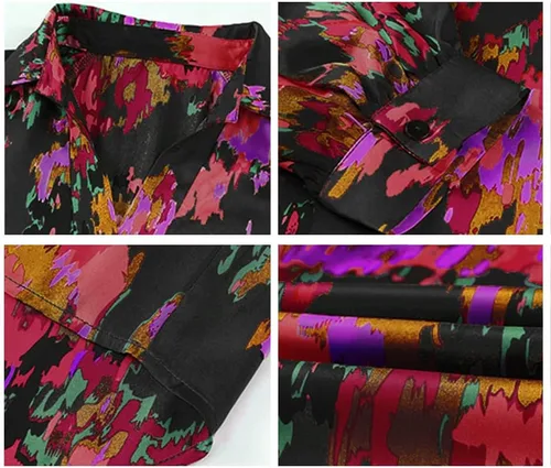 Miniatura 5 de KAYWIDE Blusas holgadas con cuello en V y manga larga para mujer, estilo bohemio, con estampado abstracto y a la moda