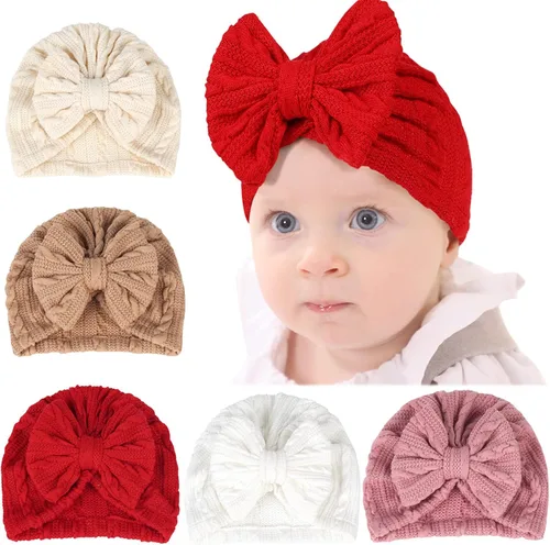 Miniatura 43 de Gorro de punto para bebé con lazos lindos turbante para envolver el sombrero (MZ6)