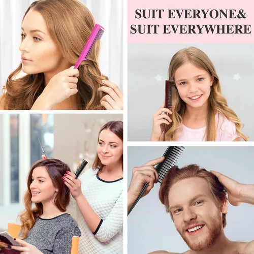 Miniatura 3 de Leinuosen 3 peines de cola de rata triple de 8 pulgadas con púa para mujer, corte ligero, seccionado de dientes finos y peinetas para añadir volumen