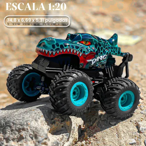 Miniatura 8 de Gohero Juguetes de Camiones Monstruo, Camiones Monstruo de Control Remoto 2.4Ghz para Niños de 4-7 años, Juguetes de Dinosaurio 1:20 con Luz