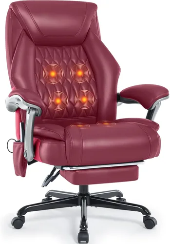 Miniatura 9 de Silla de oficina de masaje con función de calefacción y reposapiés, vibración de 6 puntos, silla de escritorio ergonómica reclinable ejecutiva