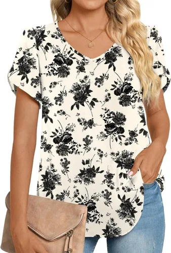 Miniatura 2 de HOTGIFT - Blusas de verano con volantes de gasa de manga corta para mujeres, camisetas sueltas y cómodas