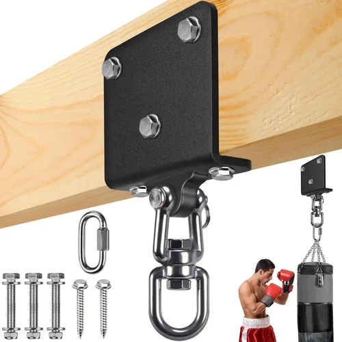 SELEWARE Percha de bolsa pesada de rotación de 360°, capacidad de 1000 libras, montaje en techo y vigas con cadena de acero inoxidable y ganchos a
