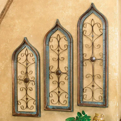 BLACK FOREST DECOR Juego de 3 colgantes de pared para ventana color turquesa envejecida