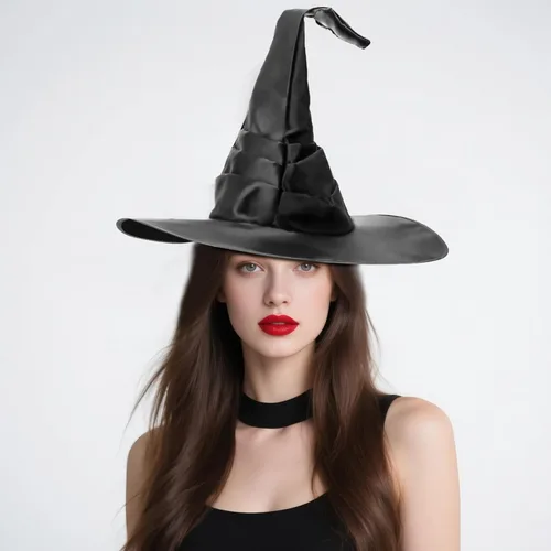 Miniatura 4 de Sombrero de bruja de Halloween, color negro, grande, fruncido para mujeres y hombres, gorra puntiaguda de mago, accesorios de disfraz de cosplay
