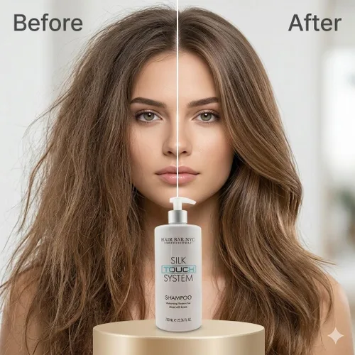 Miniatura 4 de Hair Bar NYC Silk Touch System Keratin Care Champú alisador con queratina pura y biotina para cabello tratado químicamente y coloreado, 25.36