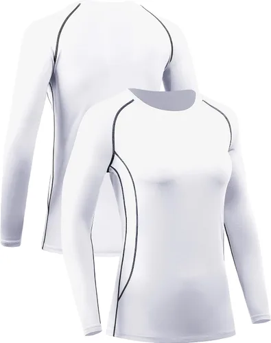 Miniatura 76 de CADMUS Paquete de 1 o 3 camisetas de entrenamiento de manga larga para mujer, camiseta de compresión de ajuste seco para correr