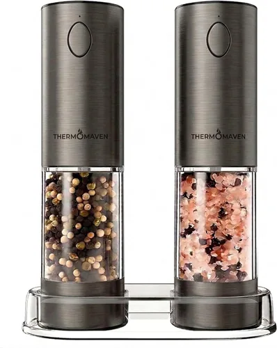 ThermoMaven Juego de molinillo eléctrico de sal y pimienta, 3.7 fl oz más grande, recargable, automático, molinillo de sal y pimienta con 6 grosores