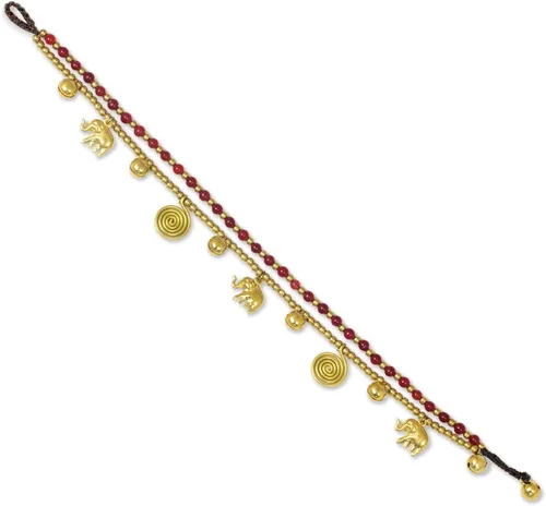 Miniatura 2 de NOVICA cuarzo Latón Beaded Anklet, 9.5" "Bell de oro