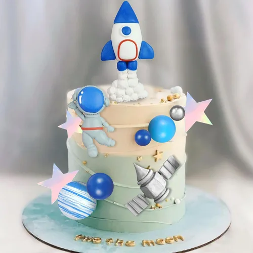 Miniatura 5 de Decoración para tartas espaciales de arcilla: figuras de astronauta, bolas de cohete, estrellas, decoraciones temáticas de espacio para niños