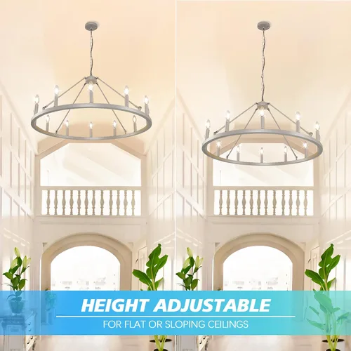 Miniatura 6 de Candelabro de 12 luces de plata con rueda de vagón, candelabros de granja para comedor, lámpara de iluminación rústica para entrada, candelabros