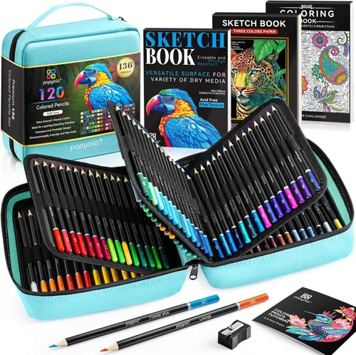 136 PIEZAS Juego de Lápices de Colores para Libros de Colorear para Adultos, 120 Lápices de Colores con Libro de Bocetos, Libro para Colorear, Verde
