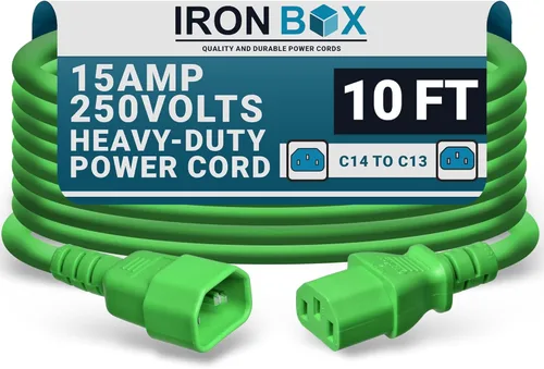 Miniatura 62 de IronBox Electric - Cable de Alimentación C14 a C13 de Servicio Pesado, 15A, 250V, Cable de Extensión para Computadora 14/3 AWG - Cables