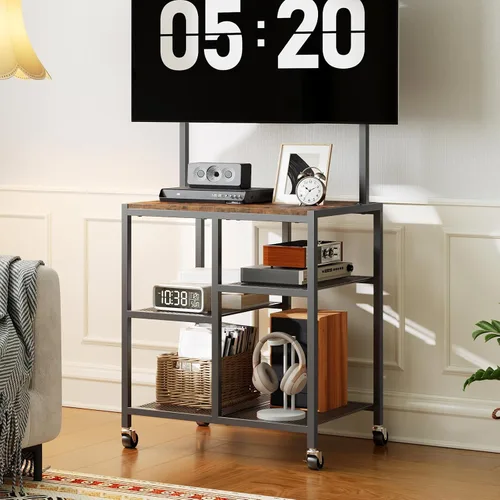 HOOBRO Soporte de TV pequeño con ruedas y soporte para televisores de 50 pulgadas, soporte móvil de TV móvil con estantes de almacenamiento, pequeño