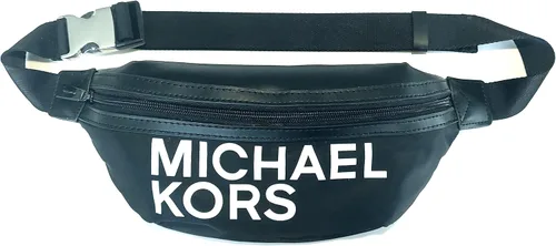 Michael Kors Riñonera deportiva para mujer, color negro, nailon, blanco, logotipo MK, talla única, Negro, talla única , Riñonera