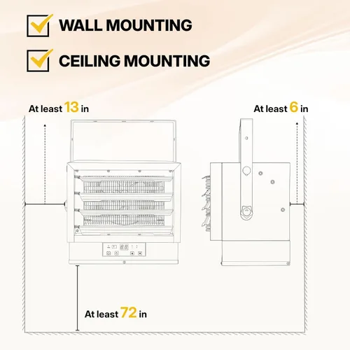 Miniatura 9 de Calentador de Garaje 7500W Calentador Eléctrico de Ventilador Forzado - Montaje en Pared/Techo, Control Inteligente de Temperatura, Protección
