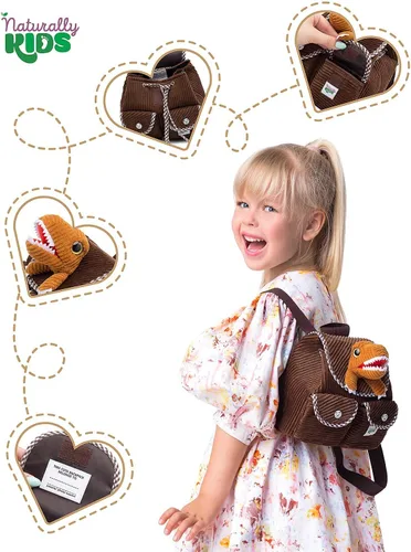 Miniatura 5 de Naturally KIDS Mini mochila de dinosaurio - Mochila muy pequeña para niñas y niños - Juguetes de dinosaurio para niños de 3 a 5 años - Mochila