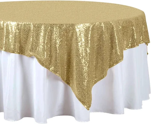 Miniatura 3 de Efavormart - Mantel cuadrado de lentejuelas de lujo de 72 x 72 pulgadas, mantel cuadrado champán para bodas, fiestas, eventos, banquetes