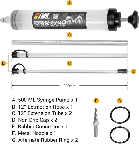 Miniatura 2 de EWK Extractor de Jeringa de Fluido Automotriz de 200cc con Manguera para Cambio de Aceite de Coche