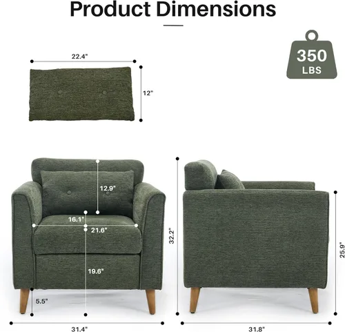 Miniatura 2 de Silla decorativa moderna con patas de madera, sillón de tela de felpa, acogedora silla de lectura para sala de estar, dormitorio, estudio