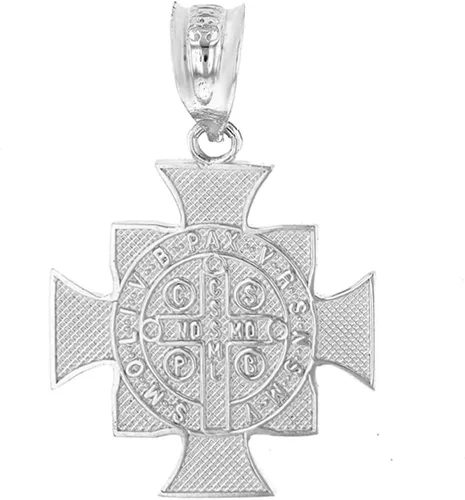 Miniatura 2 de Claddagh Gold Colgante religioso de plata de ley 925 con cruz maltesa de San Benito (1.06")