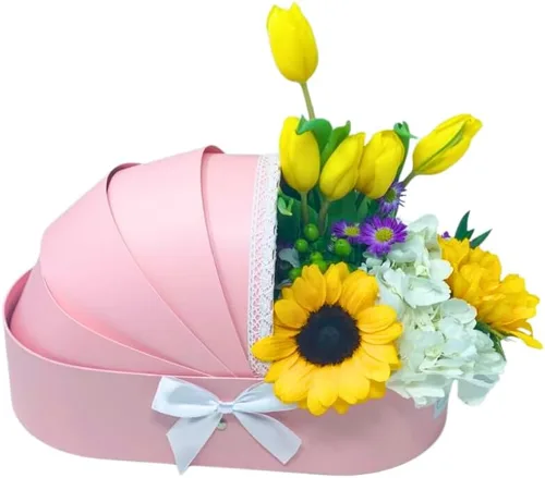 Miniatura 7 de UNIKPACKAGING Caja de regalo de estilo europeo de alta calidad, es una cesta floral para niño/niña para arreglos florales de estilo lujoso, (azul)