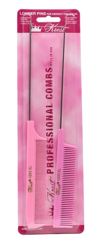 Krest Peines de cola de púa para tejer con dientes finos de cola de ratón, peine de corte de pelo, 2 unidades (rosa)