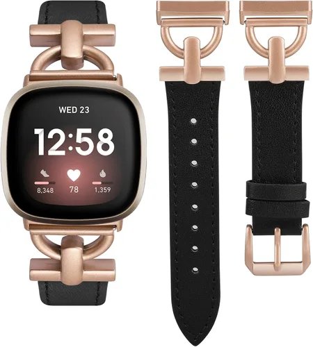 Miniatura 9 de Wearlizer Correa de cuero compatible con Fitbit Versa 3/4 Sense 2, correa de cuero elegante con hebilla de metal en forma de D para reloj