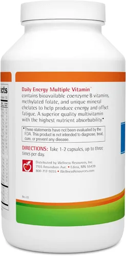 Miniatura 4 de Wellness Resources Daily Energy Vitamina múltiple – 270 cápsulas – Multivitamínico diario metilado MTHFR sin hierro – Vitamina B12, folato