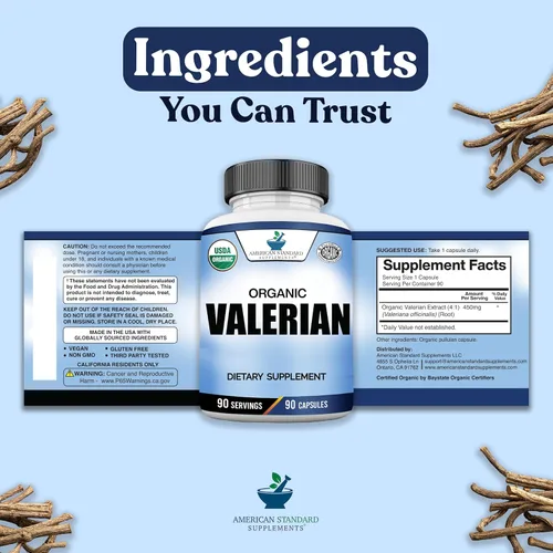 Miniatura 7 de American Standard Supplements Valeriana orgánica: vegana, sin gluten, sin OMG, 90 cápsulas, 90 porciones