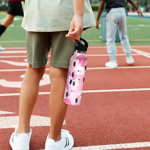 Miniatura 5 de Cartoon Cute Flamingo Pink Lightweight Insulated Water Bottle with Leak Proof Spout Lid Double Wall Vacuum Insulated Bottles for Sports, Travel, and
