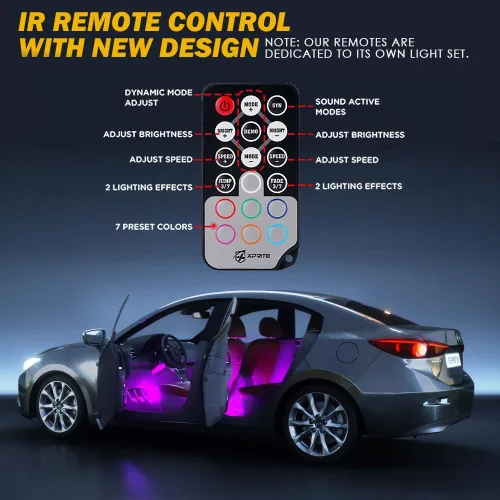 Miniatura 5 de Xprite Tiras de luz LED RGB con Bluetooth para interior de auto con control remoto caja de control sellado de silicona para espacio para pies debajo