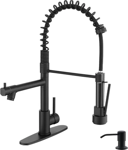 Miniatura 24 de Grifo de cocina negro mate con rociador, AIMADI - Grifo de cocina comercial, de una sola manija, con rociador desplegable de un solo orificio