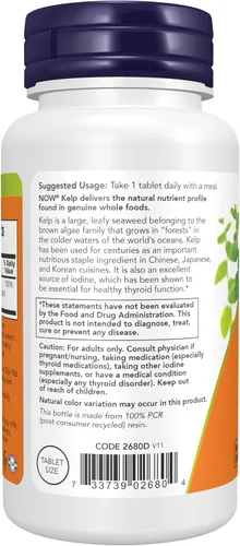 Miniatura 3 de NOW Suplementos, Kelp 150 mcg de yodo natural, tableta más fácil de tragar, súper verde, 200 tabletas