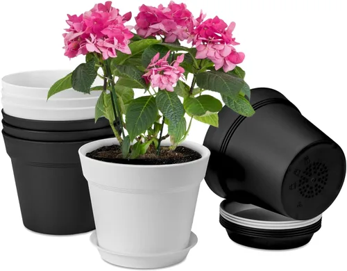 Miniatura 17 de homenote Macetas de 7.5 pulgadas para plantas, macetas de plástico para interiores con múltiples agujeros de drenaje y bandejas, para todas