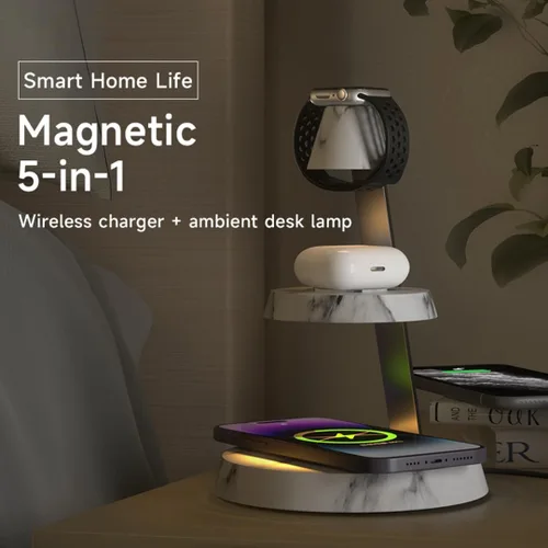 Miniatura 2 de Cargador inalámbrico magnético 3 en 1 torre vertical de doble capa luz nocturna de alta potencia conveniente compatible con teléfonos