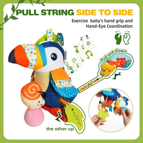 Miniatura 3 de Jollybaby Juguete colgante musical de actividad con cuerda para jalar para cochecito de bebé, asiento de coche, cuna, gimnasio de juego, juguete