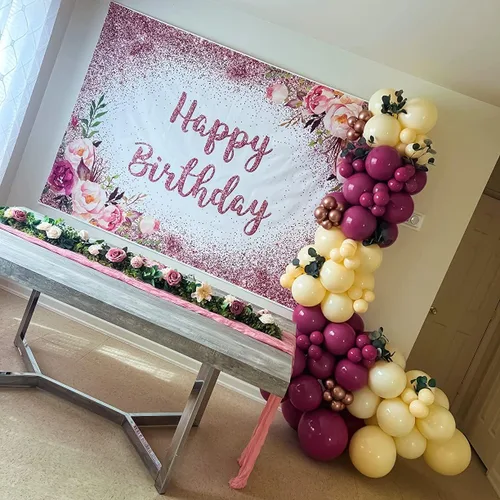 Miniatura 3 de Avezano Telón de fondo de cumpleaños de oro rosa para niñas y mujeres, fiesta de feliz cumpleaños, fondo de fotografía, color rosa, floral, oro