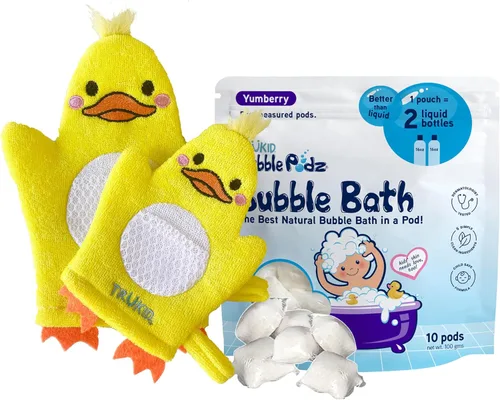 TruKid Yumberry Bubble Podz & BubbleGlove Set – Cápsulas de baño de burbujas con 2 guantes de lavado para niños y niños pequeños