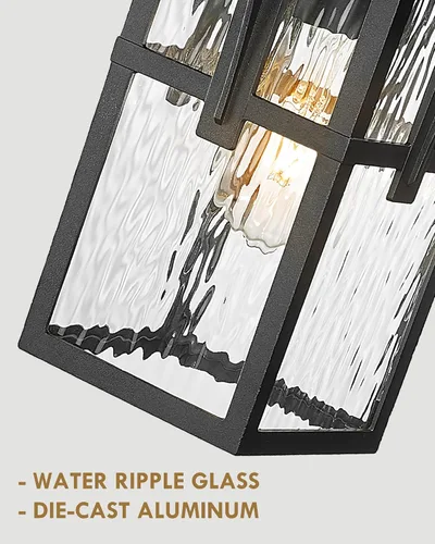 Miniatura 2 de HWH - Lámpara de pared para exteriores, 2 unidades, apliques de pared exterior con vidrio ondulado de agua, luces exteriores para porche, patio