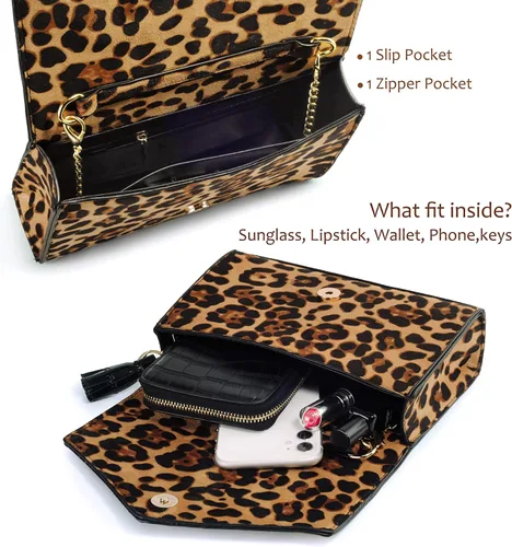 Miniatura 5 de HOXIS Bolso de hombro con cadena para mujer con estampado de leopardo