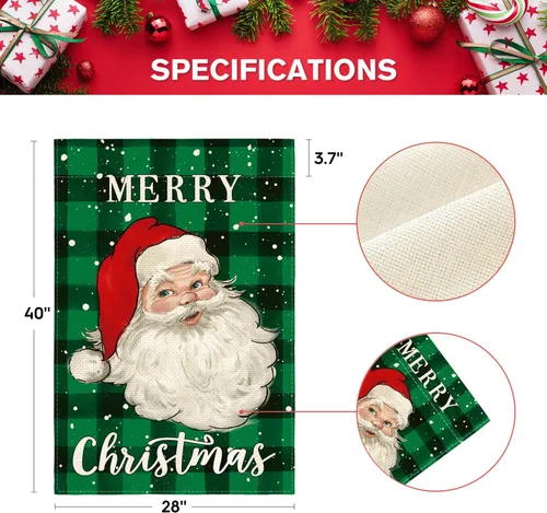 Miniatura 5 de AVOIN colorlife Bandera de casa de Papá Noel de Navidad de 28 x 40 pulgadas de doble cara, bandera decorativa al aire libre de Navidad, verde